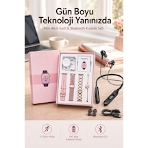 Kablolu Bluetooth Kulaklık Ve Kadınlara Özel Bileklik Hediyeli Yeni Nesil Akıllı Saat 3 Kordonlu - Lisinya