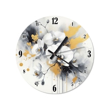 Beyaz Orkideler Dekoratif Duvar Saati Çok Renkli