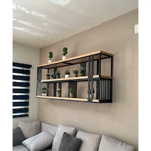 Metal Ve Ahşap Duvar Rafı, Çok Yönlü Depolama Rafı, Kitaplık, Ev, Mutfak, Bar, Kafe İçin Metal Raflı Ve Ahşap Bölmeli Asma Teşhir Ünitesi Siyah