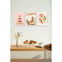 Tatlı Kafe 3'lü Çerçeve Görünümlü 30x40 Cm Mdf Tablo Seti Salon Duvar Dekoru