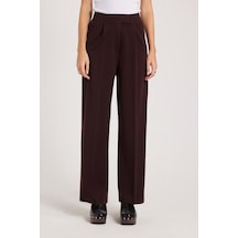 Tudors Kadın Regular Fit Klasik Kesim Cırt Kapamalı Geniş Paça Kahverengi Pantolon-39575 Kahverengi