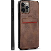 Apple Uyumlu iPhone 14 Pro Max Kartlıklı Premium Deri Telefon Kılıfı, Koyu Kahverengi, Koruyucu Kenarlı Koyu Kahverengi
