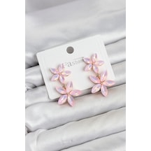 Mey İthalat Pembe Kristal Çiçek Küpe Çok renkli