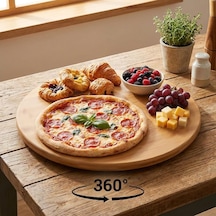 35 Cm Dönerli Bambu Yuvarlak Sunum Tepsisi, 360 Derece Dönebilen Pizza Ve Kahvaltı Sunum Tepsisi, Pizza Servis, Börek Servis, Peynir Ve Atıştırmalık Sunumu İçin Bambu Döner Tepsi 3535dnr Çok Renkli