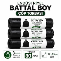 Endüstriyel Çöp Torbası Battal Boy 72x95 Cm 30 Adet 3 Rulo Sızdırmaz Kalın 300 Gram