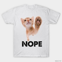 Flood Of Style Nope Cat Erkekler Kadınlar İçin Komik Tutum Meme Tişörtü %100 Pamuklu Tişörtler Kısa Kollu Beyaz