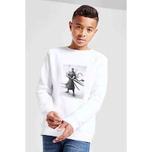 Tshirthane Anime One Piece Flame Baskılı Unisex Çocuk Beyaz Sweatshirt Beyaz