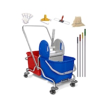 Safell Çift Kovalı Krom Temizlik Arabası - Full Temizlik Seti 20 Litre - 6 Parça