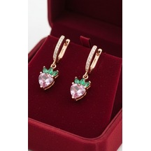 Çekirdekjewelry 925 Ayar Gümüş Pembe Taşlı Çilek Küpe Pembe