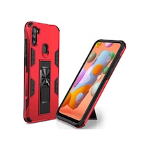 Kilifone - Galaxy A11 Uyumlu Kılıf Katlanabilir Standlı Koruyucu Volve Kapak - Kırmızı - T14234