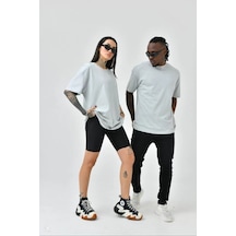 Unisex Basic Bisiklet Yaka Oversize T-shirt - Boyalı Gri 001