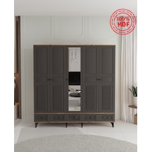Nil 5 Kapaklı Çekmeceli Gardırop - Tamamı Mdf Antrasit