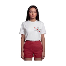 ''love Game'' Xox Baskılı %100 Pamuk Rahat Kesim Premium Kadın Ti Beyaz