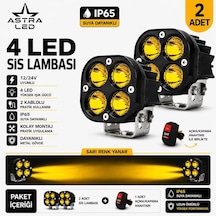 Astra Led 4 Led Çalışma Ve Sis Lambası Off Road Arazi Aracı Ve Motosiklet Uyumlu Amber Sarı, 2 Adet Açma Kapama Anahtarlı