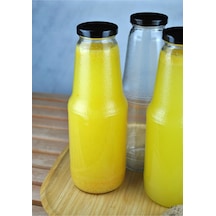 2 Adet 1 Litre Şeffaf Sürahi Süt, Ayran, Su, Limonata, Meşrubat Şişesi Metal Siyah Kapaklı Cam Şişe