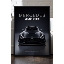 Mercedes Amg Gt3 Siyah Ahşap Çerçeveli Poster, Dekoratif Araba Duvar Tablosu