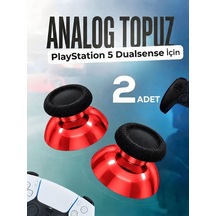 Playstation 5 Dualsense Uyumlu Analog Topuz 2 Adet Başlık Ps5 Kol Yedek Parça Kırmızı Krom Siyah