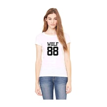 Wolf 88 Logo Baskılı Beyaz Kadın Tshirt