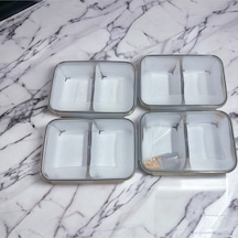 Sermer Pazarlama 4 Adet 2 Bölmeli Erzak Kabı Saklama Kabı 1+1 Toplam 2 Litre Hacimli Yerli Üretim Beyaz
