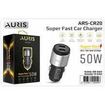 Auris Cr20 50w Usb-c+usb-c Metal Araç Şarj Başlığı Siyah