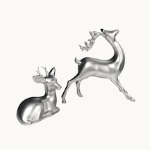 Dekoratif Gümüş Renk 2'li Geyik Biblo Seti