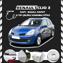 Renault Clio 3 Oto Araç Kapı Koruma Fitili 5 Metre Parlak Beyaz Renk