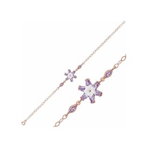 Gümüş Rose Lila Lotus Çiçeği Bileklik Gümüş Gümüş