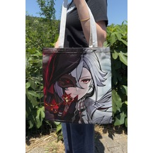 Zipzap Arlecchino Genshin Impact V1 Çift Taraflı Kanvas Baskı Bez Çanta Anime Çantası