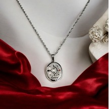 Kadın Mineli Çelik Yay Burç Kolye 796021 Gümüş