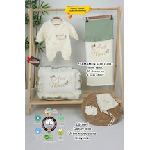 Gros Shop Müslin Yeni Doğan 4katlı Organik %100pamuk Kişiye Özgü Nakışlı Hastane Çıkış Seti Güllü Model-5 Ekru-1