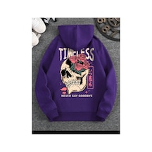 Medinenur Timeless Kuru Kafa Baskılı Kapüşonlu Cepli Sweatshirt Mor