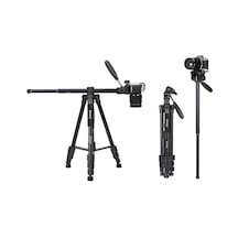 Jmary KP2274 Tripod 147 cm 3 Kademeli Profesyonel Oynar Başlık - ZORE-262650 Siyah