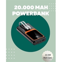 Dijital Ekranlı 20.000 Mah Powerbank 22.5w Hızlı Şarj + Çoklu Bağlantı Seçeneği Siyah