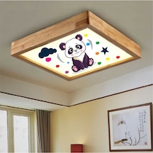 Ahşap Çerçeve Tavan Led Aydınlatma Avize 60X60Cm Kids Pandabeyaz