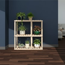 100x100 Cm Masif Ahşap Çiçeklik Standı - Kahve & Bej Renk Seçenekli Çok Katlı Saksılık Bej