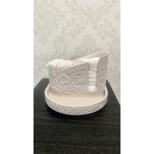 3d Baskı Çiçek Kabartmalı Makyaj Pamuğu Ve Kulak Çubuğu Tutucu Takı Tepsili Banyo Düzenleyici - Krem Beyaz