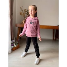 Kız Çocuk Yıldız Detaylı Alt Ust Takım. Pembe