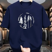 Guılan Erkek %100 Pamuk Orman Desenli Spor Tişörtlacivert Lacivert