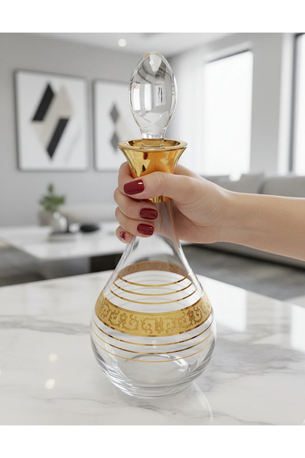 Paşabahçe Gold El İşçiliği Desenli Mix Karaf 800/1000 Cc Premium Sunum & Dekor Şişesi