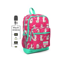 Coral High Kids Neon Mercan Alpaka Desenli Usb Şarjlı Kulaklık Çıkışlı Okul Sırt Çantası