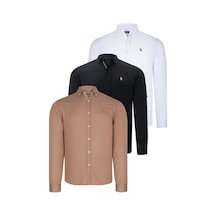 Üçlü Set G674 Dewberry Erkek Gömlek-siyah-beyaz-camel Siyah-beyaz-camel