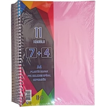 7+4 Ayraçlı Defter 11 Konulu 225 Yaprak 1 Adet 7 Kareli 4 Çizgili Spralli Plastik Kapak Seperatörlü Pembe