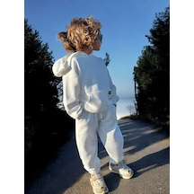Lolliboomkids Yeni Sezon Petek /waffle Kumaş Oversize Kapüşonlu Alt Üst Eşofman Takımı Beyaz Renk
