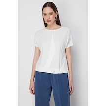 On Kadın Kolları Pileli Beli Bağcıklı Bluz 71438 Ekru