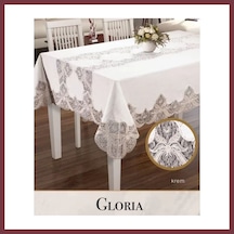 Storeşahin Gloria Model Krem Keten 160x300 Cm Dantelli Tek Masa Örtüsü Şık Yemek Masası Shn0720