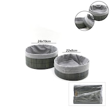 Gri 2 Boy Yuvarlak Bambu Kenar Organizer Sepet Ahşap Altlık - Bezli Çap 22x24cm 5517 Renkli