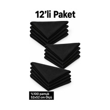 Herşeynota 12 Li Siyah Düz Fular Seti %100 Pamuk 52x52 Cm Günlük Kullanım Etkinlik Aksesuarı Çok Renkli