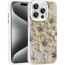 Apple Uyumlu iPhone 15 Pro Kılıf Çiçek Desenli Parlak Taşlı Sert Silikon Garden Kılıf