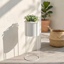 Ayaklı Metal Silindir Çiçek Ve Saksı Standı Beyaz, Orta Diğer