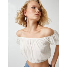 Koton Crop Bluz Omzu Açık Kırık Beyaz 2sak60366pw 2SAK60366PW001